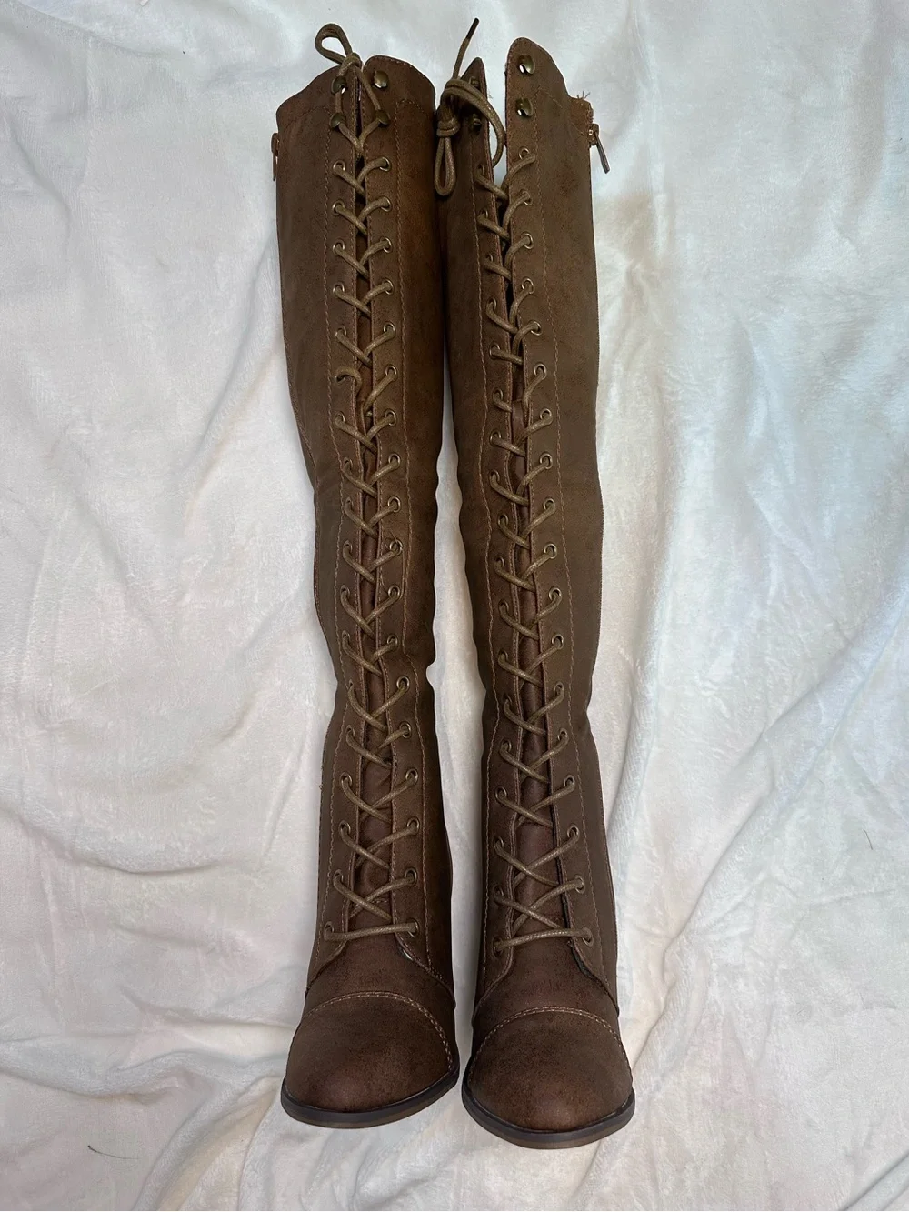 Brown Lace-Up Over-the-Knee Women's Boots